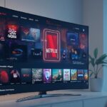 Image d'un écran de télévision affichant l'interface de Netflix avec une sélection de contenus audiovisuels.